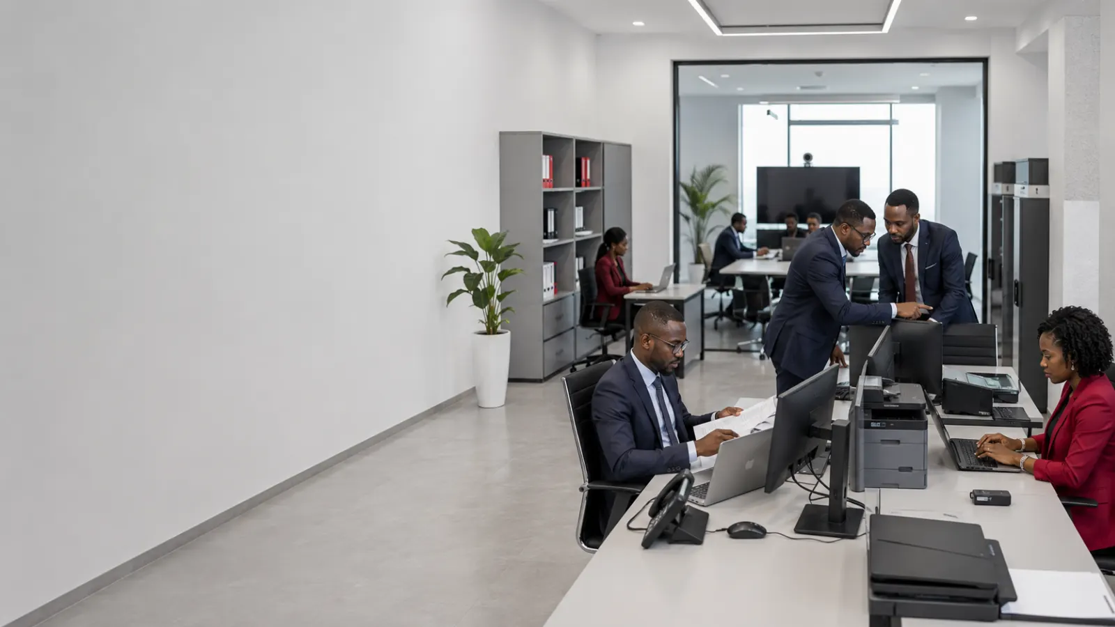 Bureau administratif moderne au Cameroun équipé en informatique professionnelle