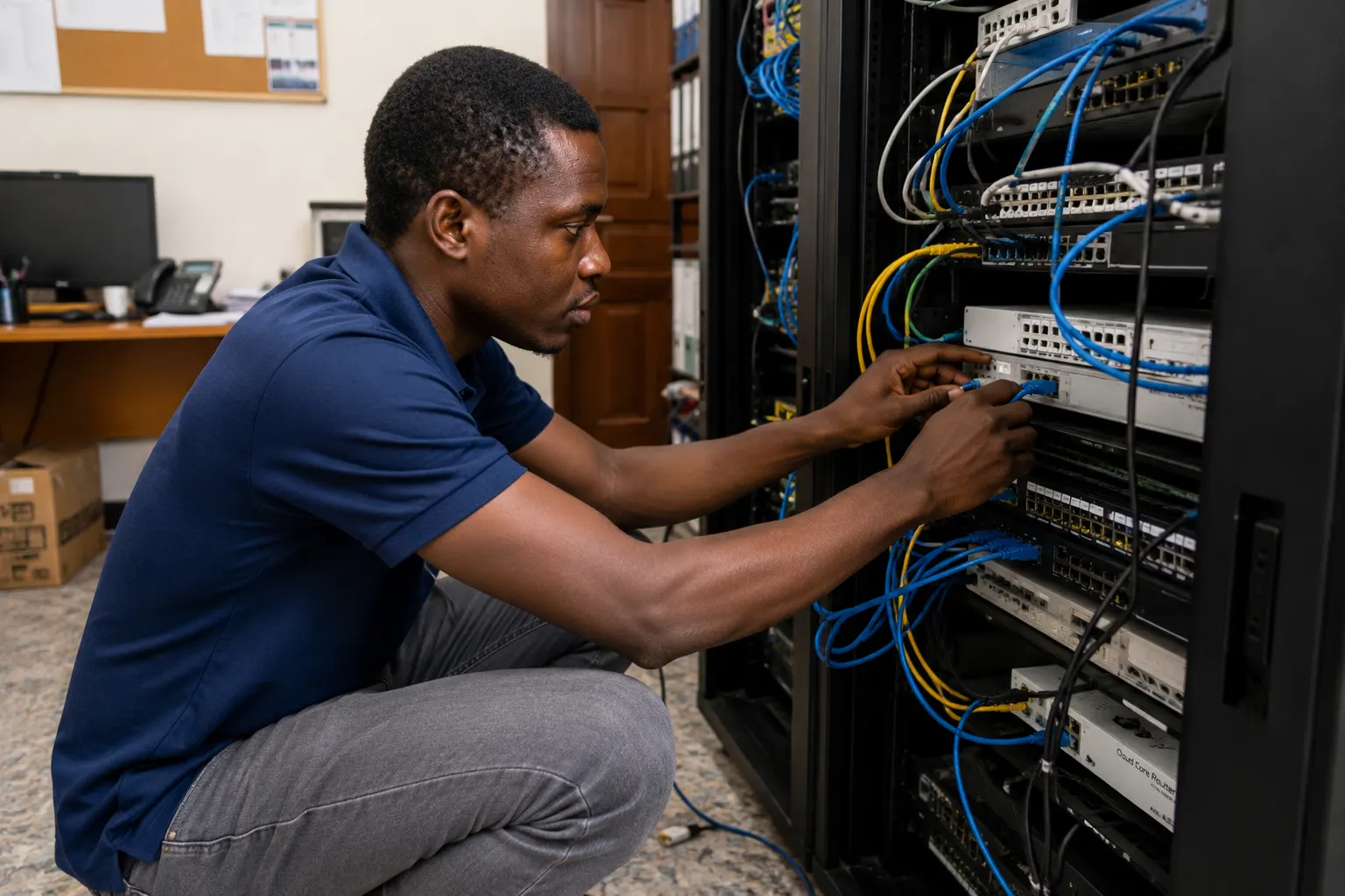 Installation réseau et câblage dans un bureau au Cameroun